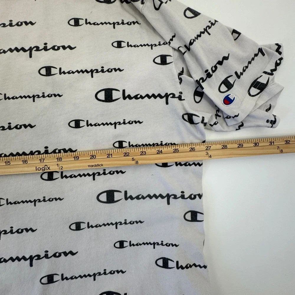 Champion All Over Print Logo Crew‎ Neck T-Shirt 2XL Short Sleeve
